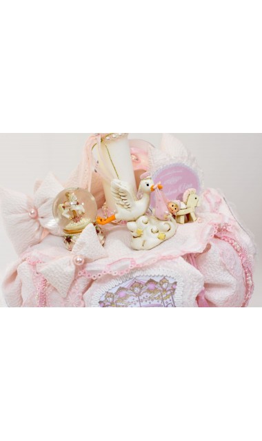 Lumanare de botez personalizata prin brodarea unui carusel, 45cmx4cm, Baby Candle Carousel 3